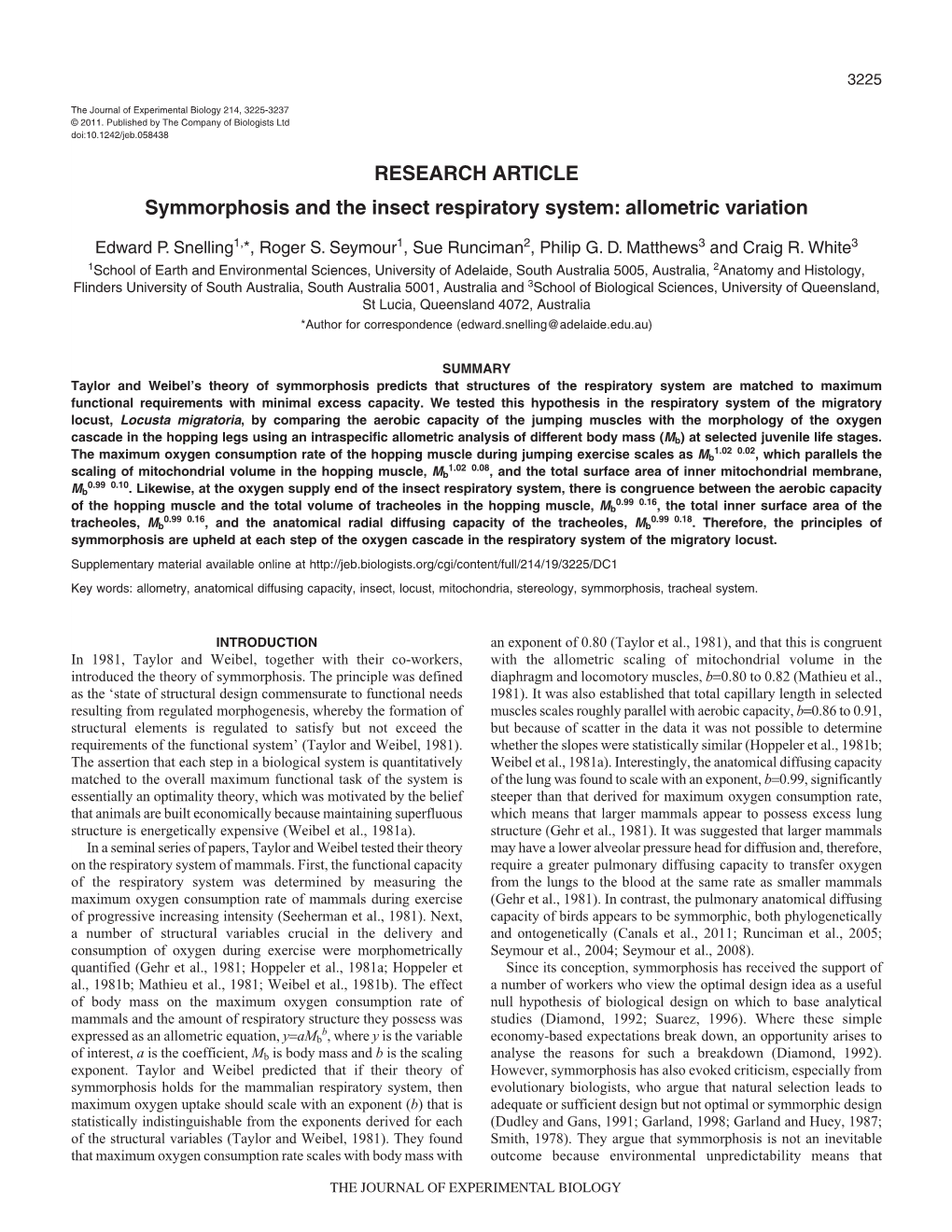 RESEARCH ARTICLE Symmorphosis and the Insect Respiratory System: Allometric Variation