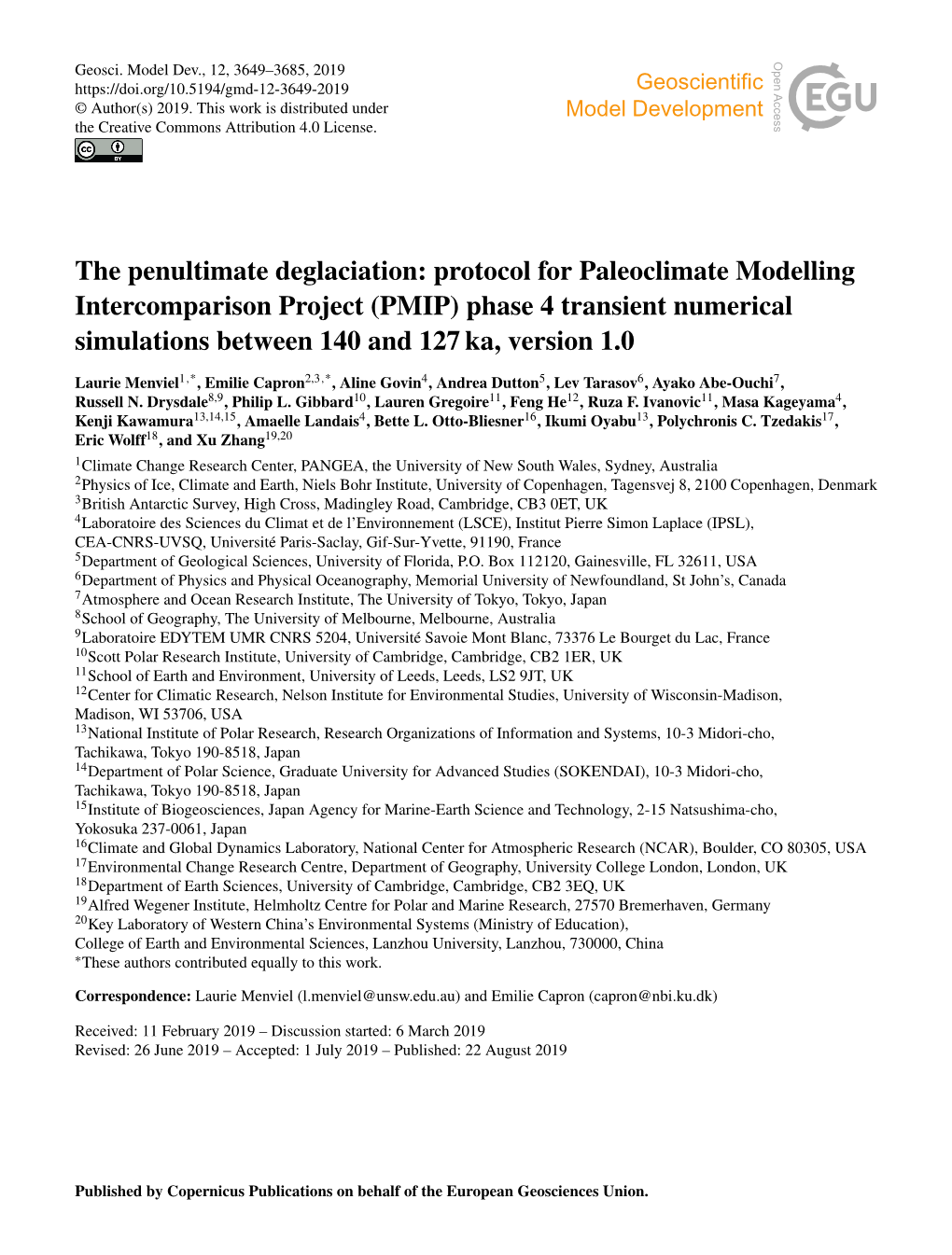 The Penultimate Deglaciation: Protocol for Paleoclimate Modelling
