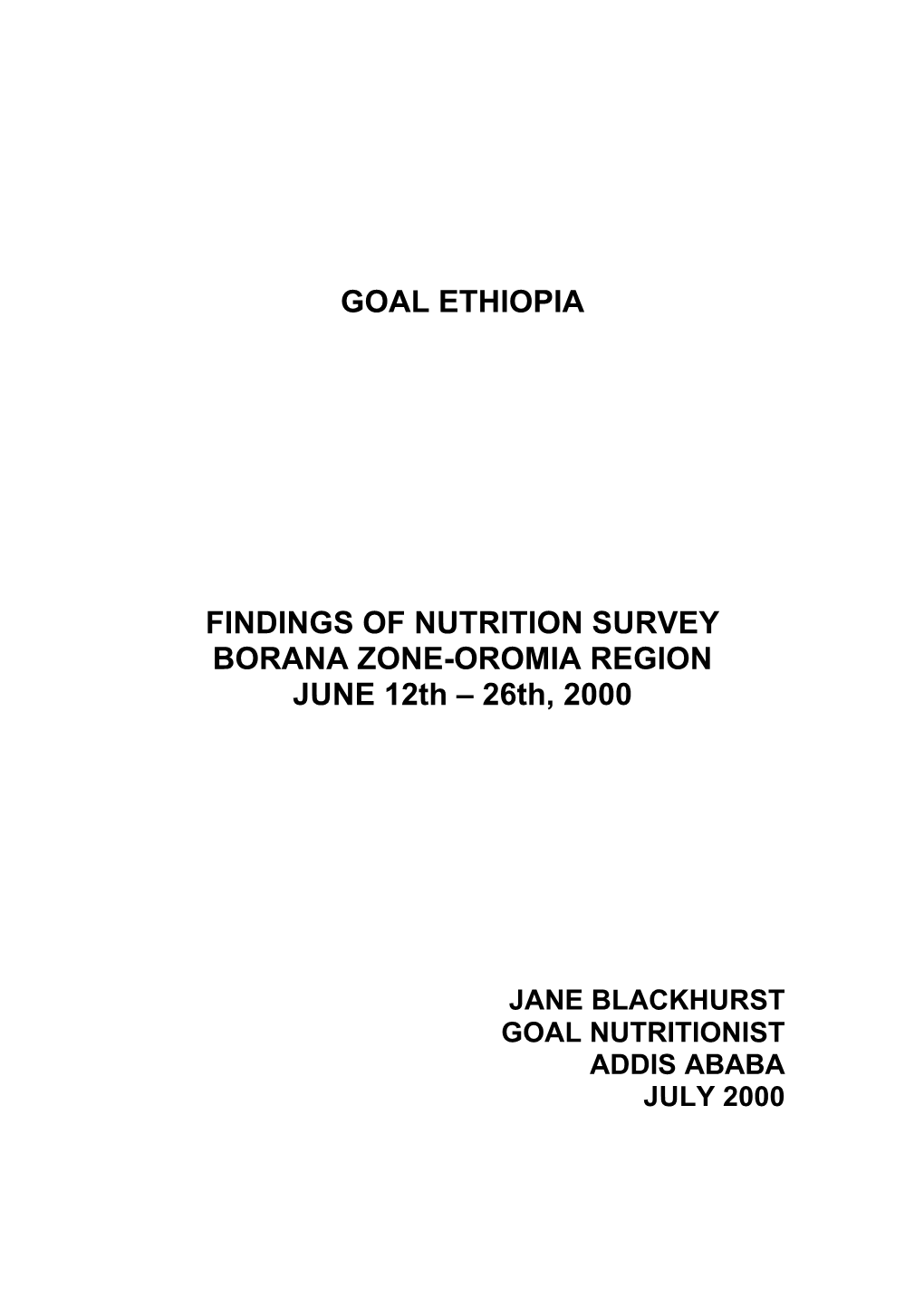 Goal Ethiopia Findings of Nutrition Survey Borana