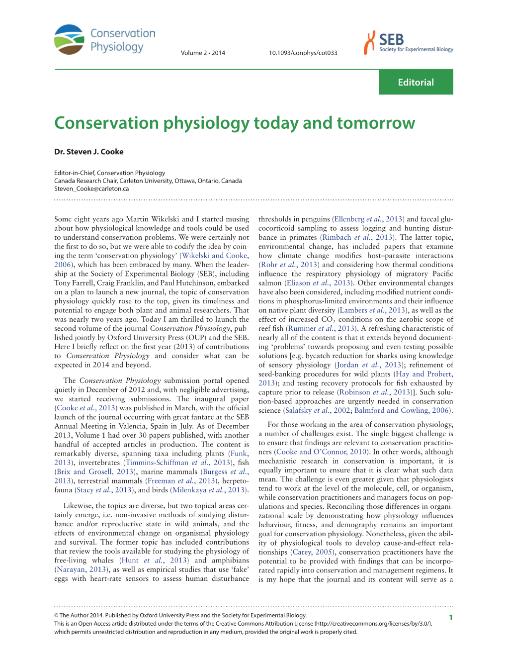 Conservation Physiology Today and Tomorrow