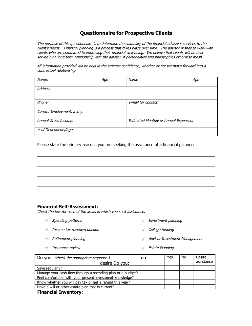 Prospective Client Questionnaire