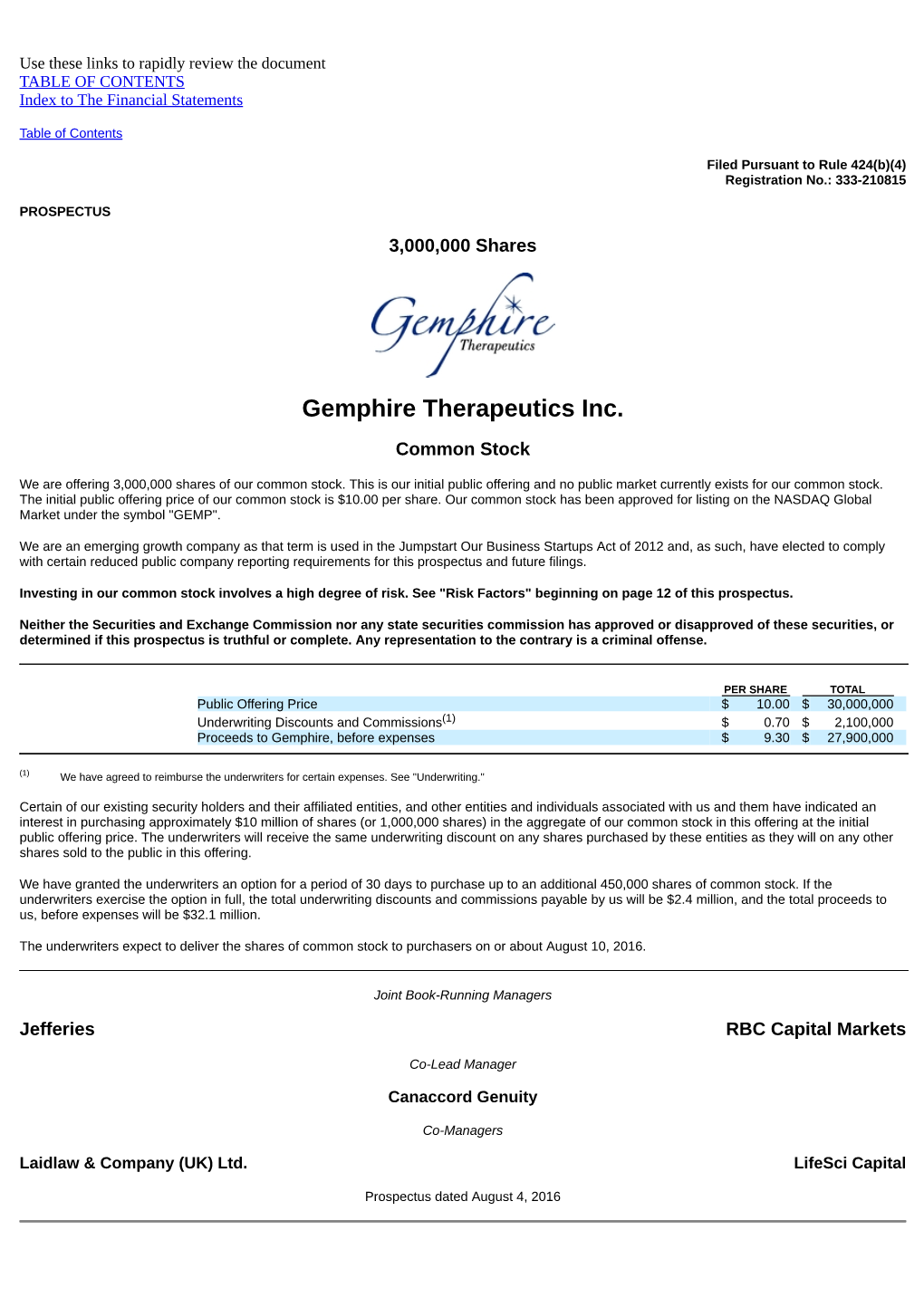 Gemphire Therapeutics Inc