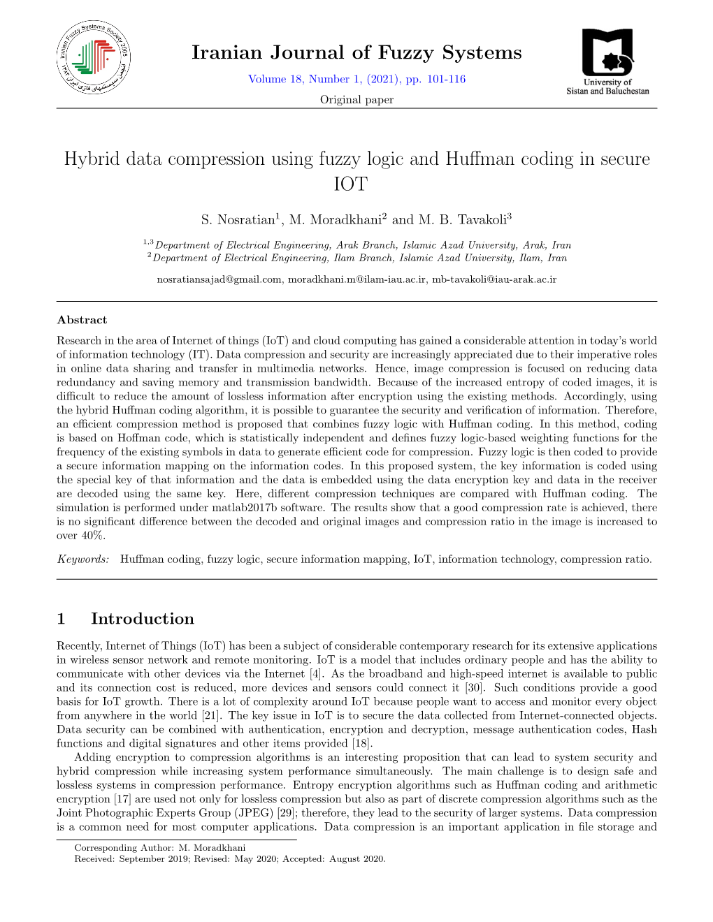 Iranian Journal of Fuzzy Systems Hybrid Data Compression Using