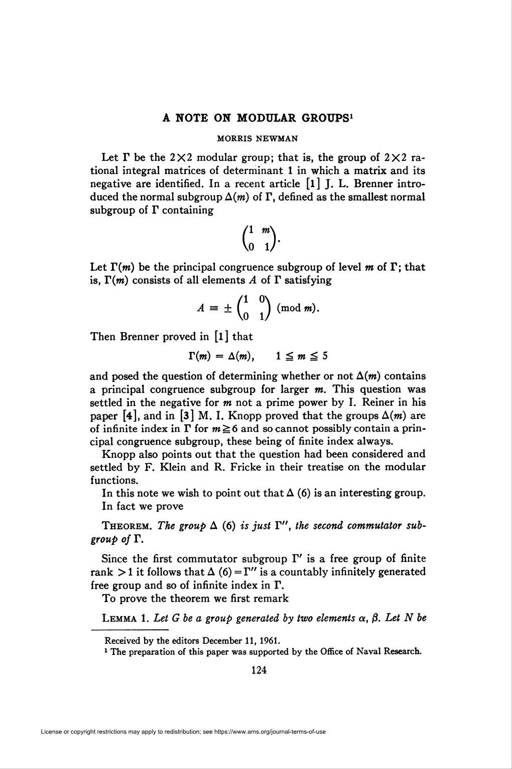 A Note on Modular Groups1