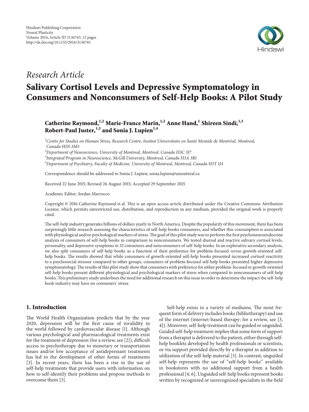 Salivary Cortisol Levels and Depressive Symptomatology in Consumers and Nonconsumers of Self-Help Books: a Pilot Study