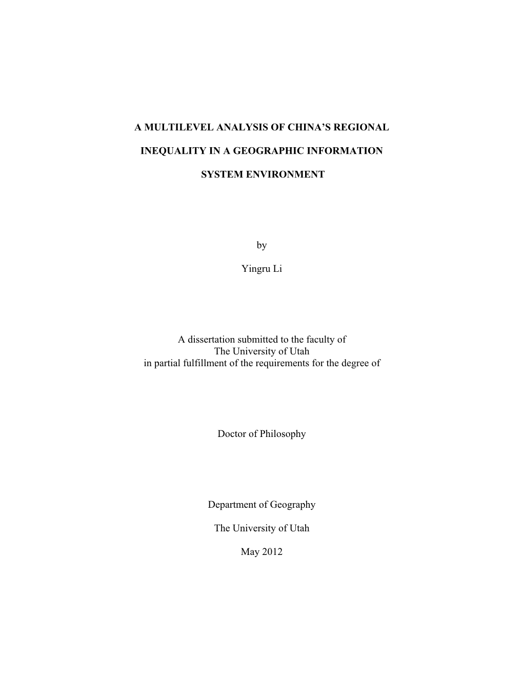 A Multilevel Analysis of China's Regional Inequality