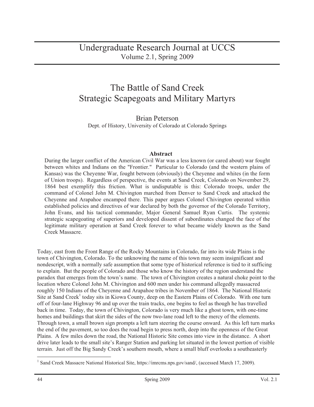 The Battle of Sand Creek Strategic Scapegoats and Military Martyrs