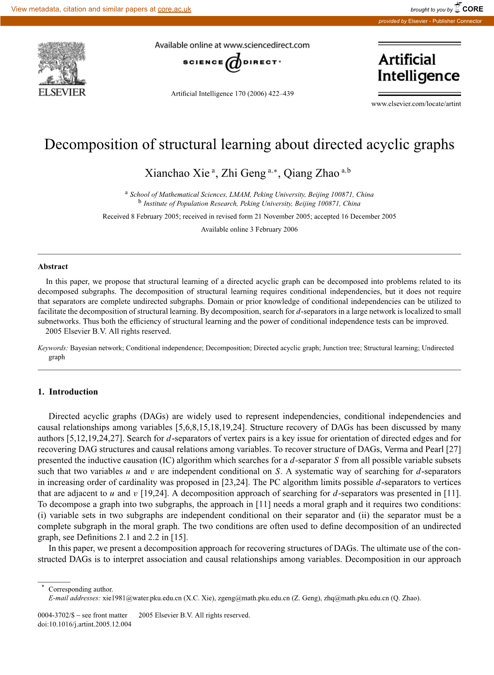 Decomposition of Structural Learning About Directed Acyclic Graphs