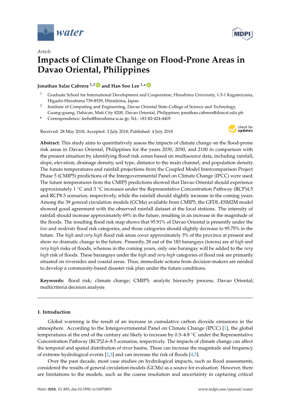 Impacts of Climate Change on Flood-Prone Areas in Davao Oriental, Philippines