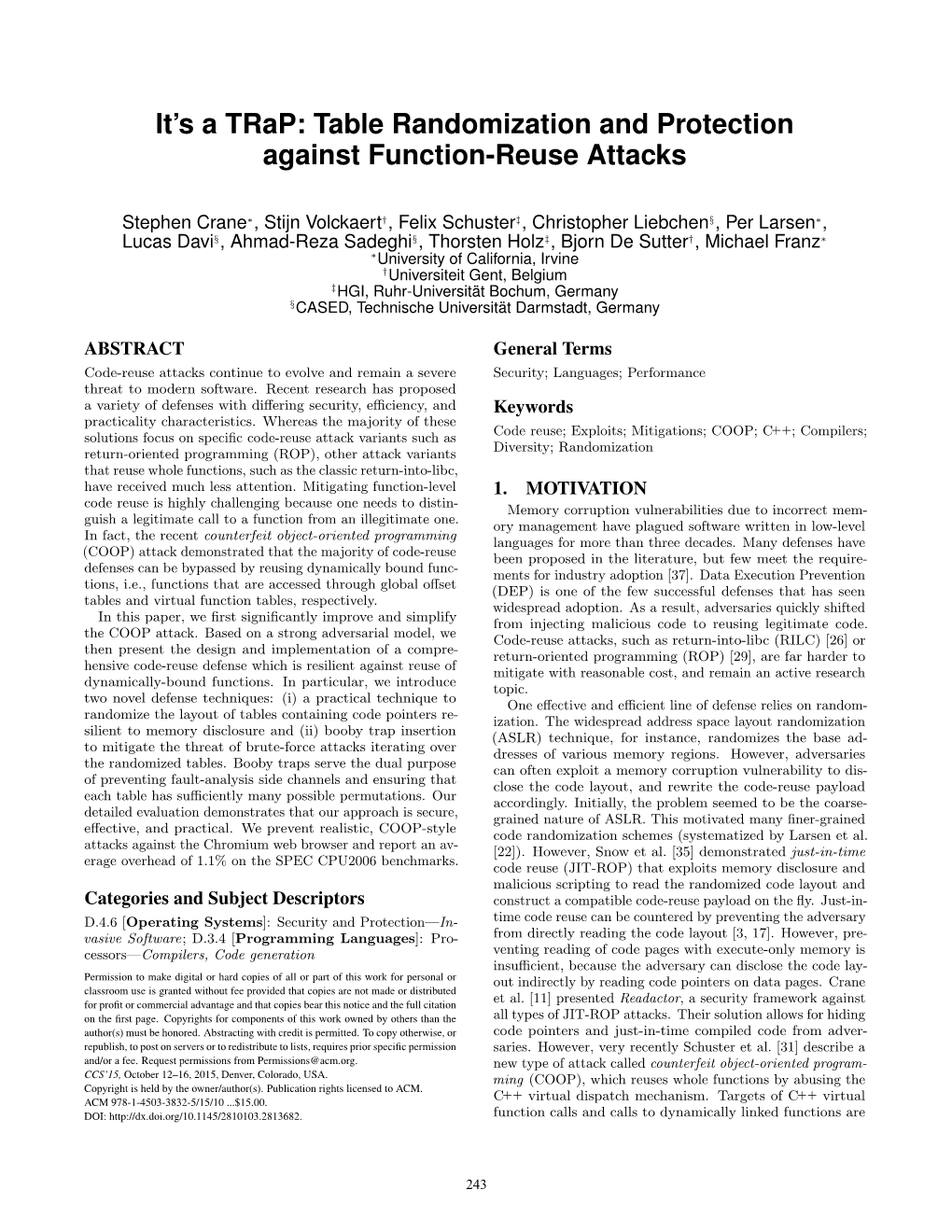 Table Randomization and Protection Against Function-Reuse Attacks