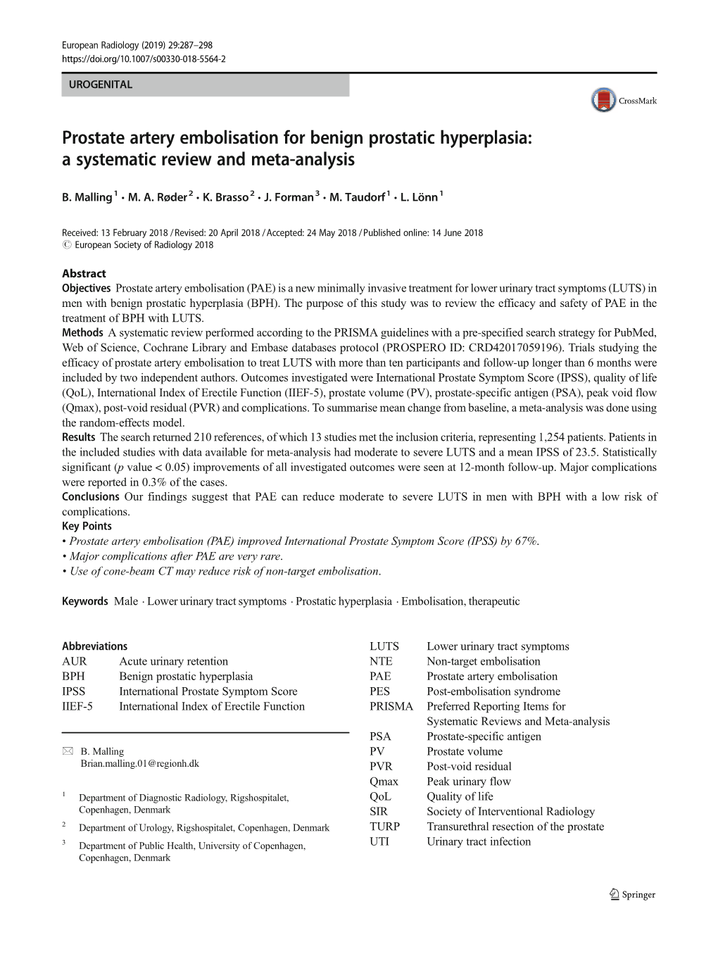 Prostate Artery Embolisation for Benign Prostatic Hyperplasia: a Systematic Review and Meta-Analysis