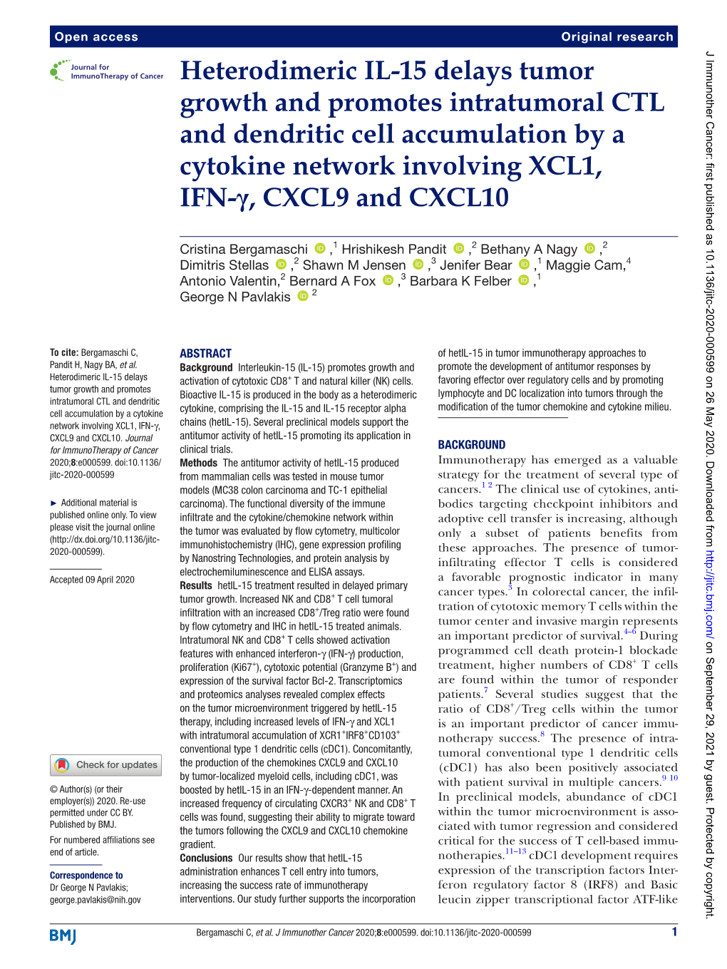 Heterodimeric IL-15 Delays Tumor Growth and Promotes Intratumoral CTL and Dendritic Cell Accumulation by a Cytokine Network Involving XCL1, IFN-Γ, CXCL9 and CXCL10