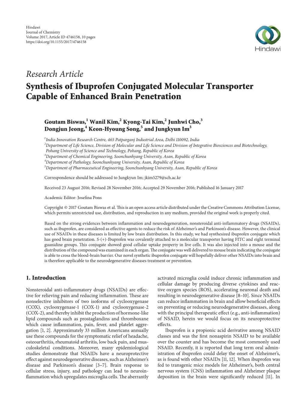 Synthesis of Ibuprofen Conjugated Molecular Transporter Capable of Enhanced Brain Penetration