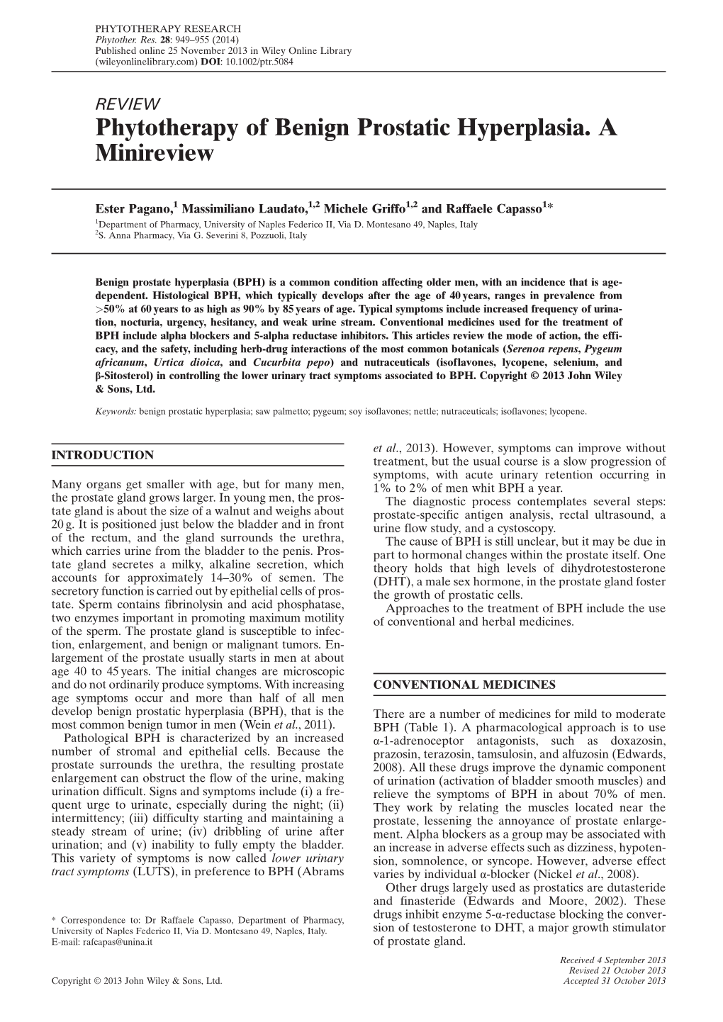 Phytotherapy of Benign Prostatic Hyperplasia. a Minireview