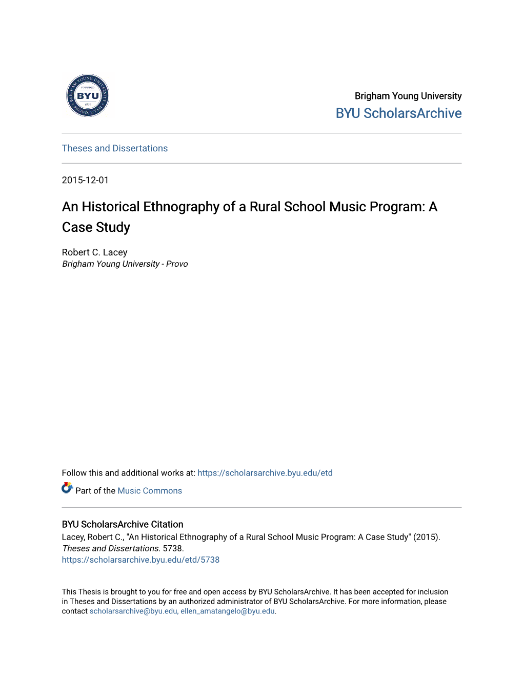 An Historical Ethnography of a Rural School Music Program: a Case Study