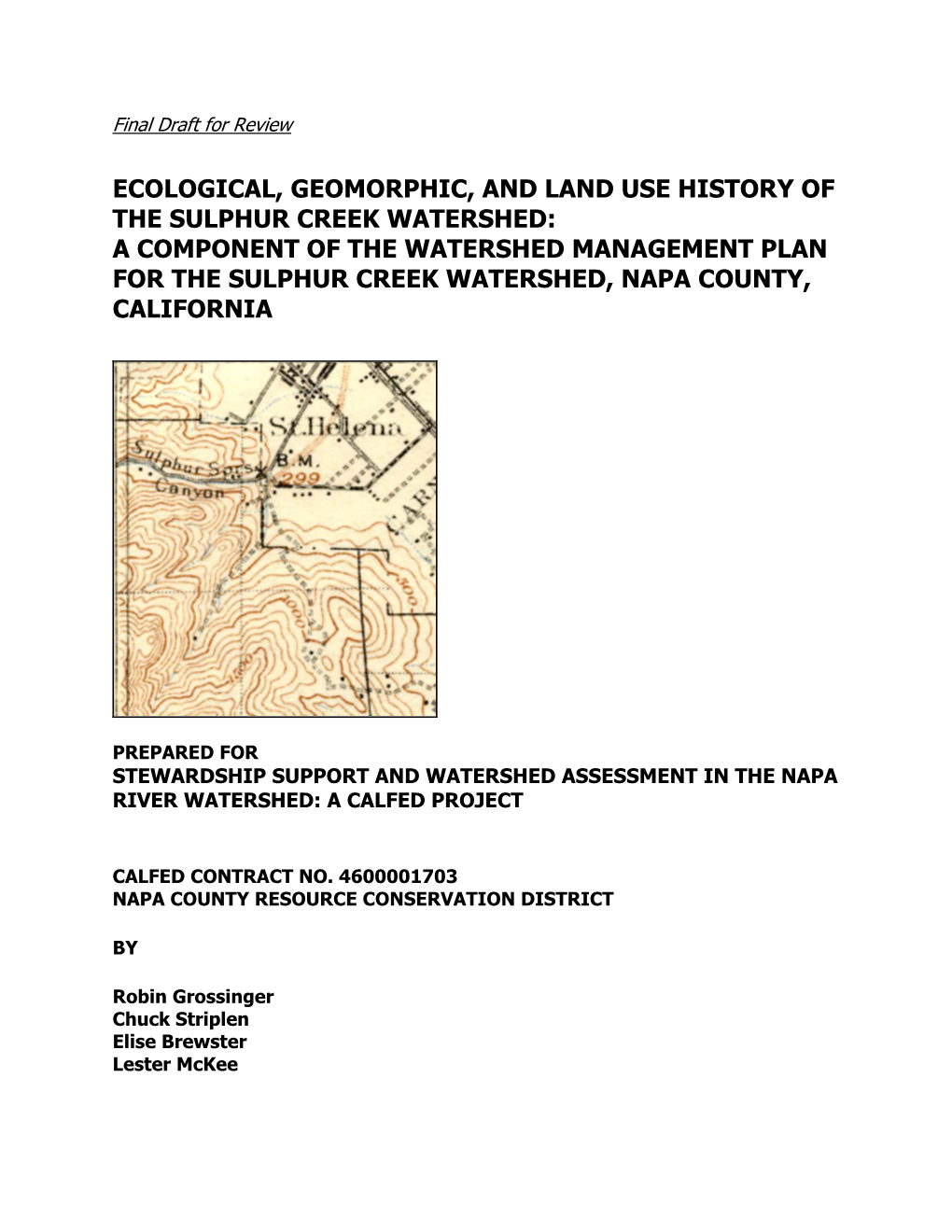 Historical Ecology for Sulphur Creek Watershed