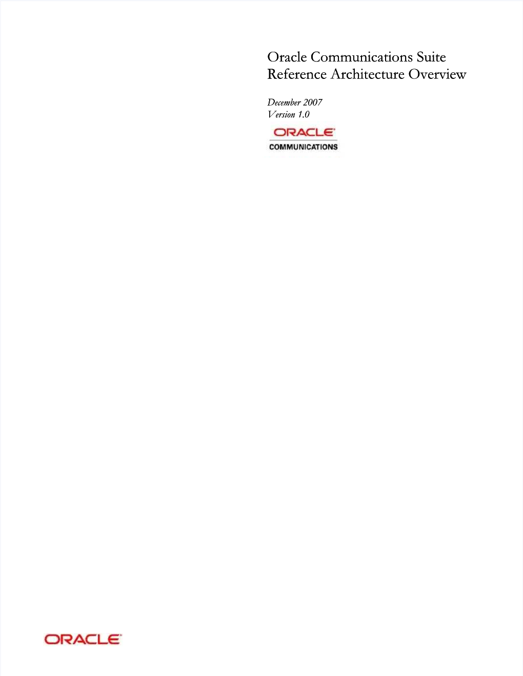 Oracle Communications Suite Reference Architecture Overview