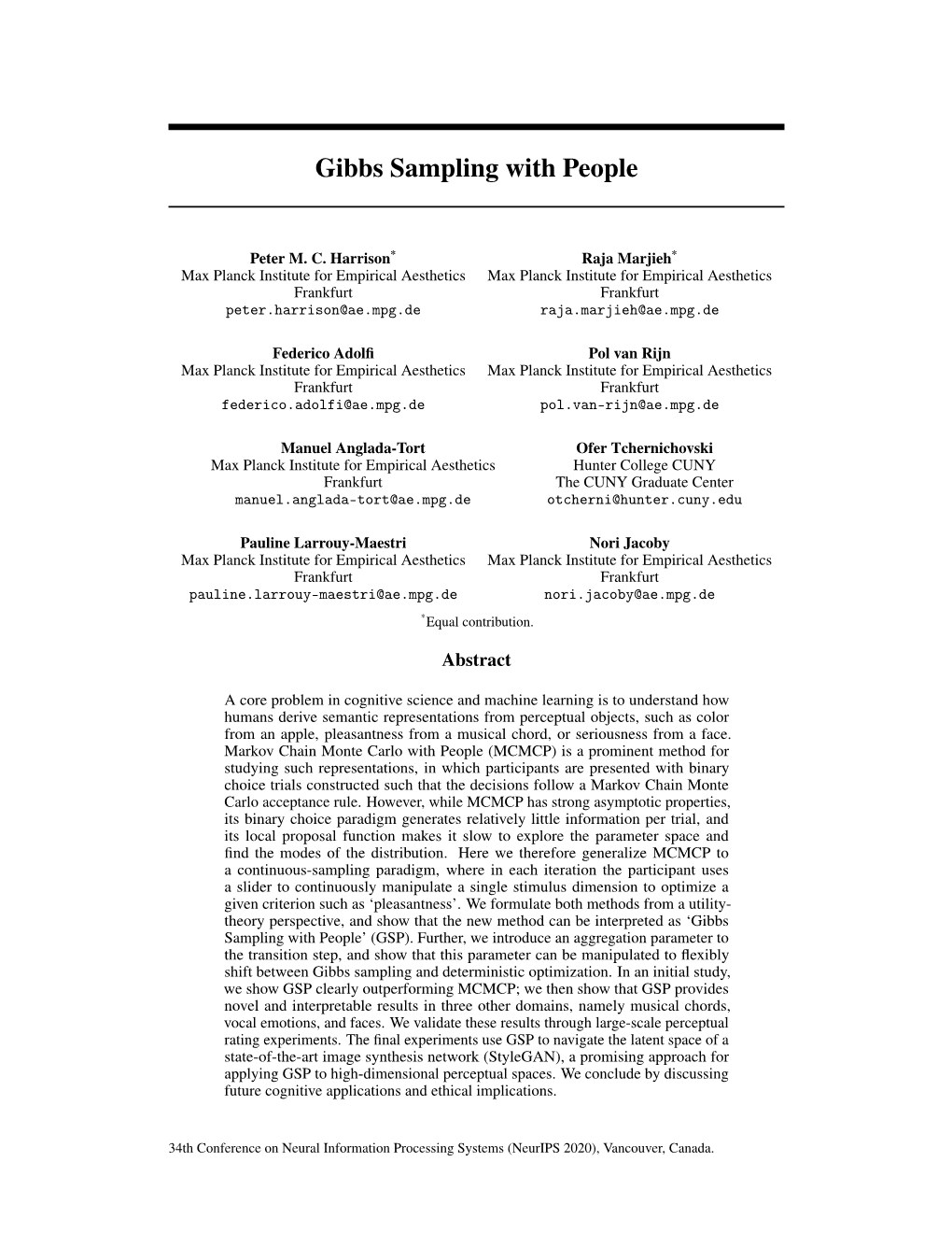 Gibbs Sampling with People