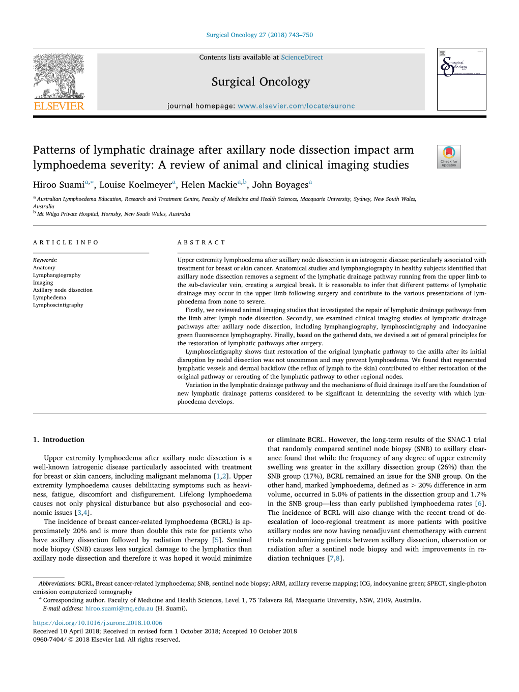 Patterns of Lymphatic Drainage After Axillary Node Dissection Impact Arm Lymphoedema Severity: a Review of Animal and Clinical Imaging Studies T