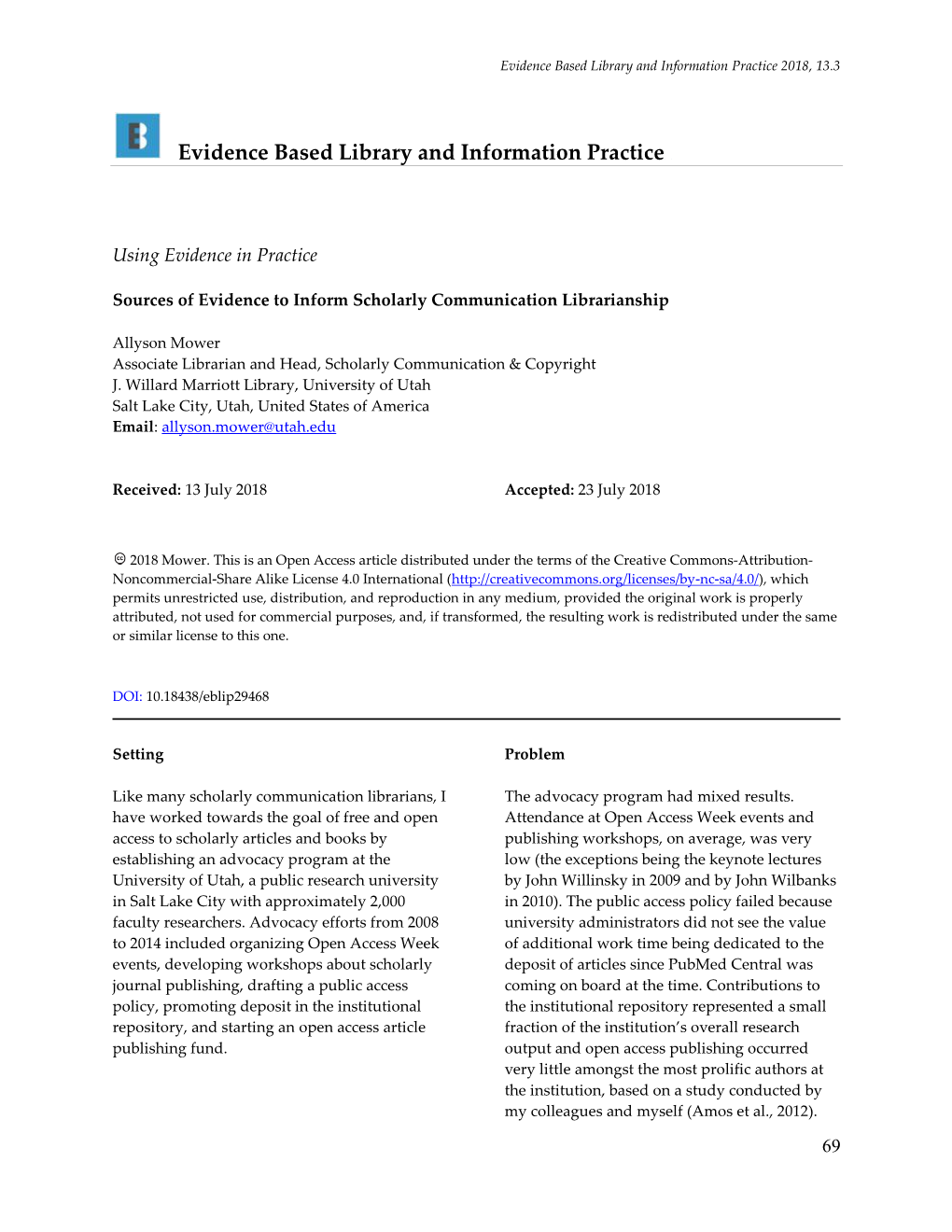 Evidence Based Library and Information Practice 2018, 13.3