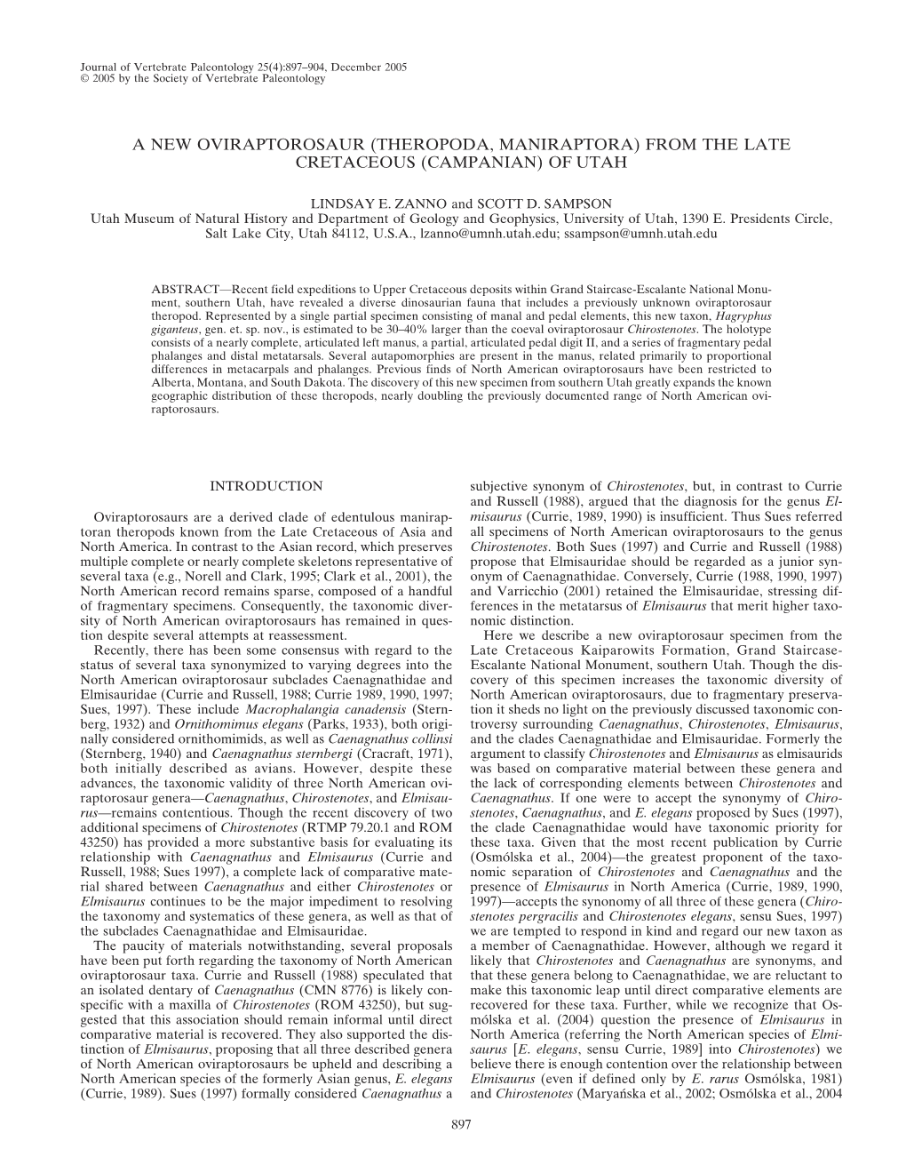 From the Late Cretaceous (Campanian) of Utah