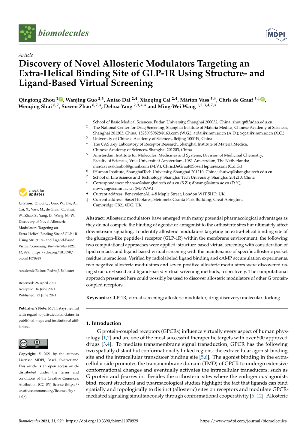 Discovery of Novel Allosteric Modulators Targeting an Extra-Helical Binding Site of GLP-1R Using Structure- and Ligand-Based Virtual Screening