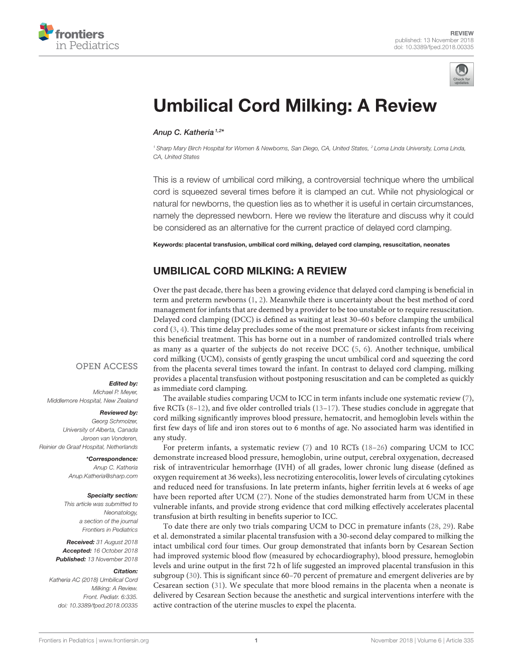 Umbilical Cord Milking: a Review