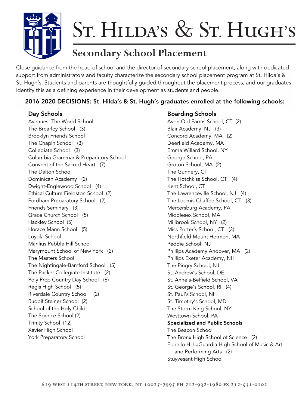 School Placement List