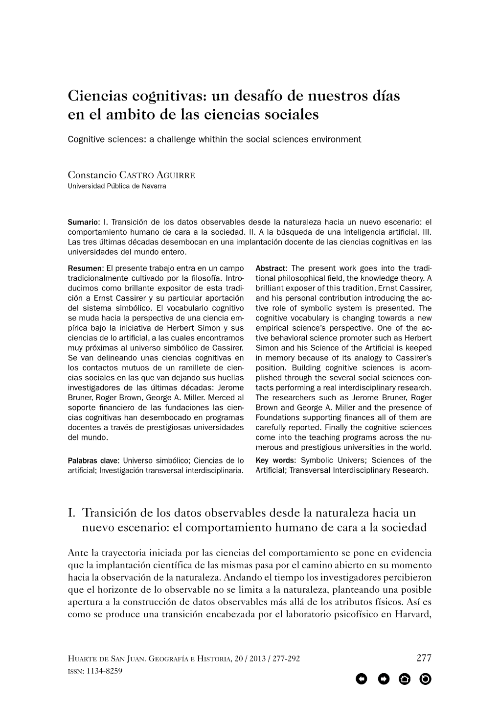 Ciencias Cognitivas: Un Desafío De Nuestros Días En El Ambito De Las Ciencias Sociales 277