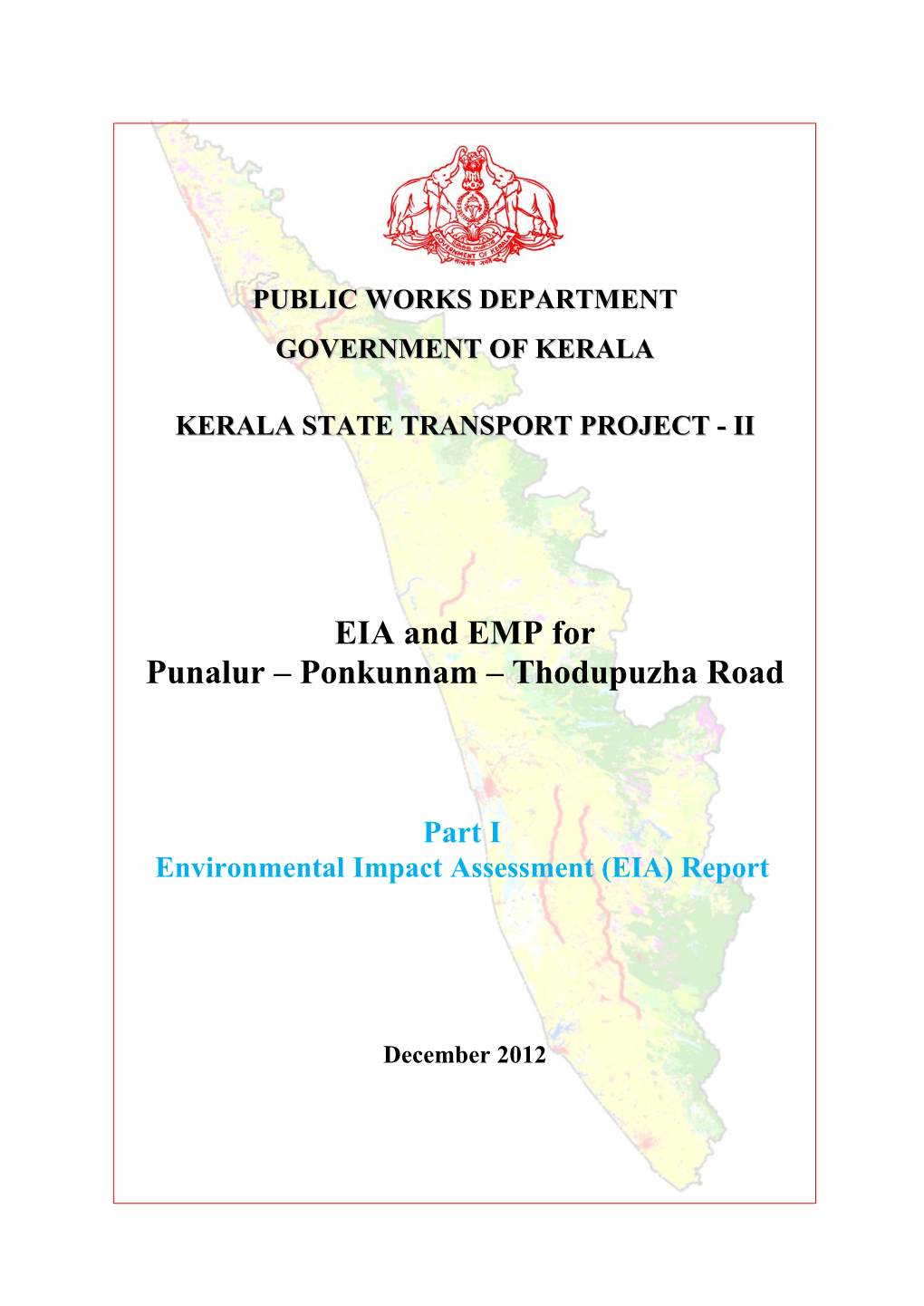 EIA and EMP for Punalur – Ponkunnam – Thodupuzha Road