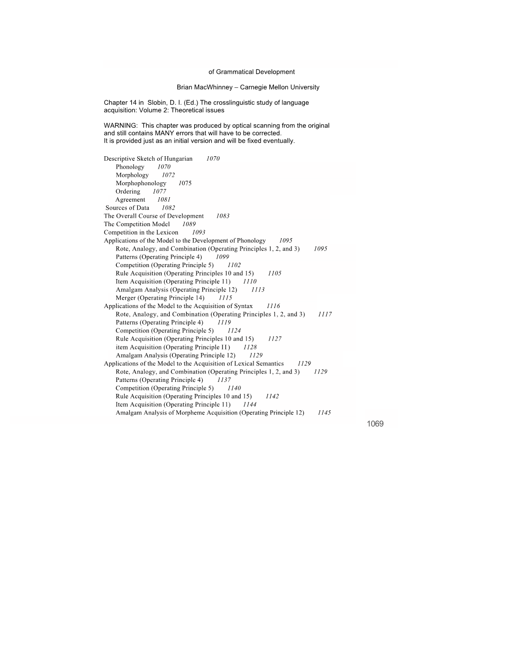 Hungarian Language Acquisition As an Exemplification of a General Model of Grammatical Development