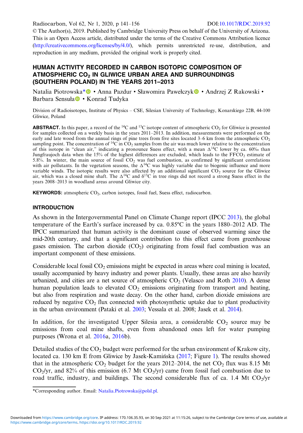 Human Activity Recorded in Carbon Isotopic Composition of Atmospheric