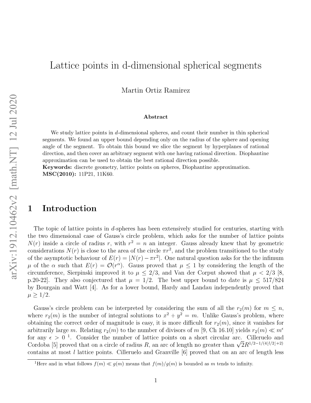 Lattice Points in Spherical Segments
