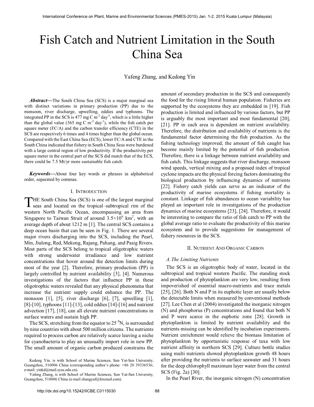Fish Catch and Nutrient Limitation in the South China Sea