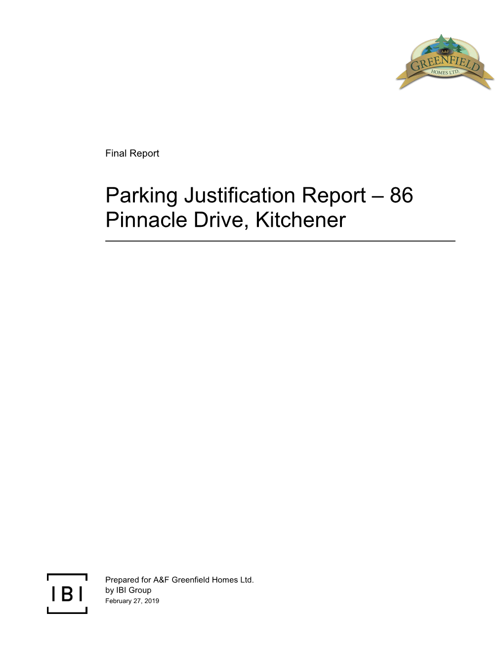 Parking Justification Report – 86 Pinnacle Drive, Kitchener