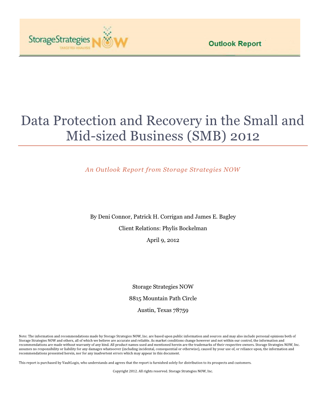 Data Protection and Recovery in the Small and Mid-Sized Business (SMB) 2012