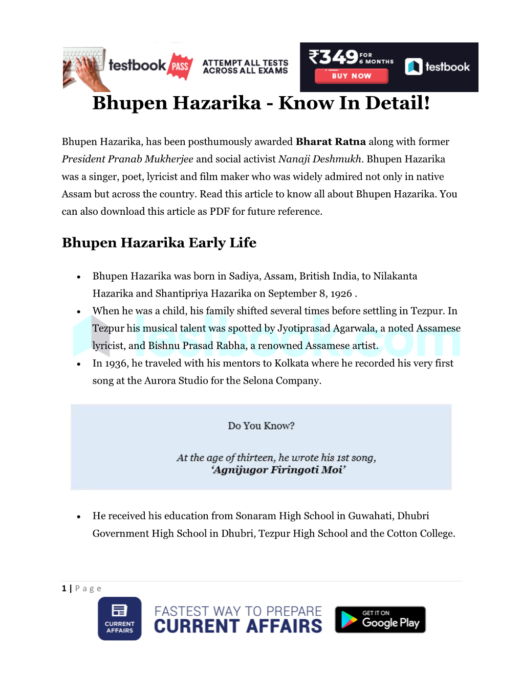 Bhupen Hazarika - Know in Detail!