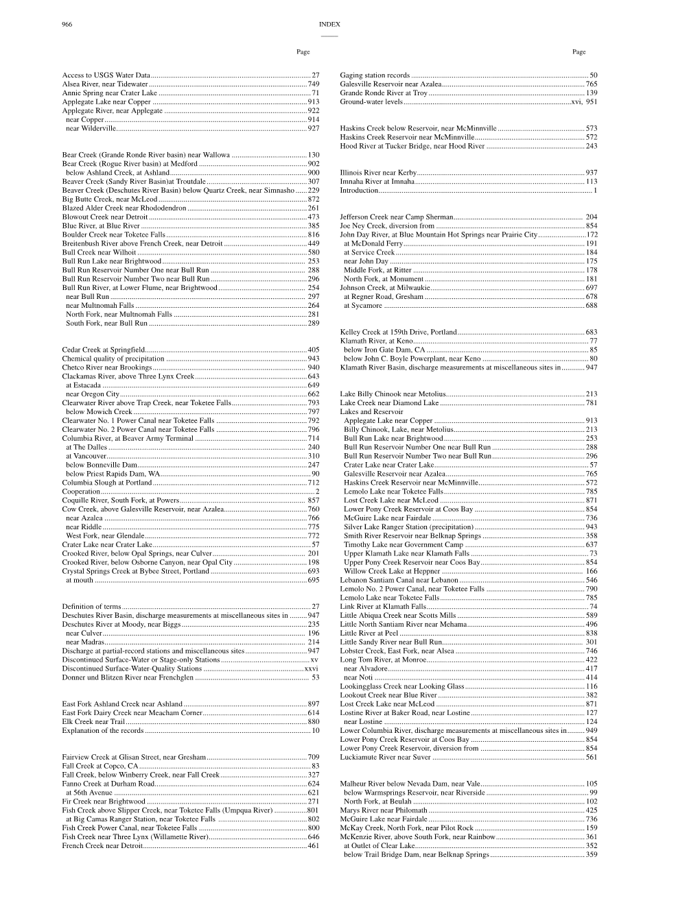 Water Resources Data, Oregon, Water Year 2004--Index and Conversion