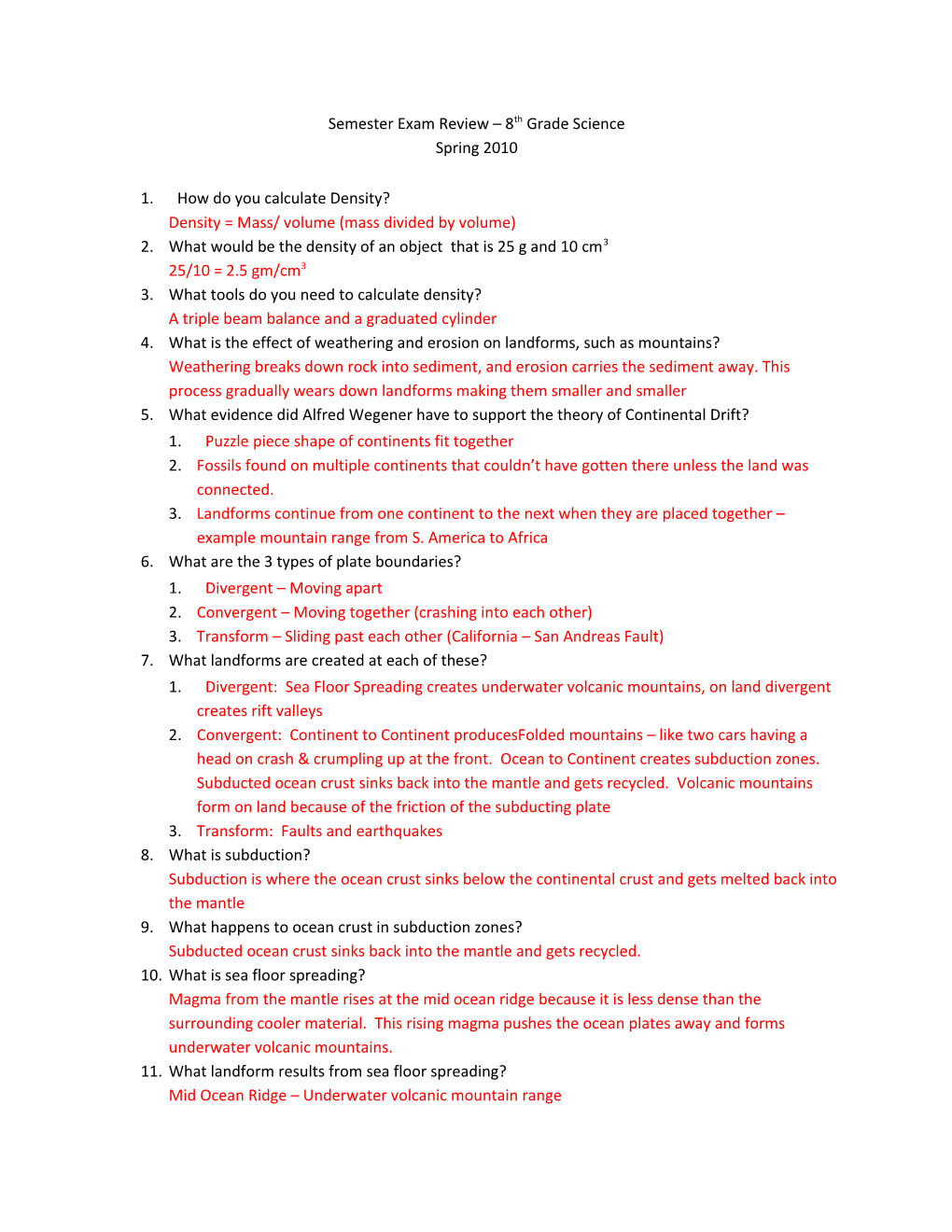 Semester Exam Review 8Th Grade Science