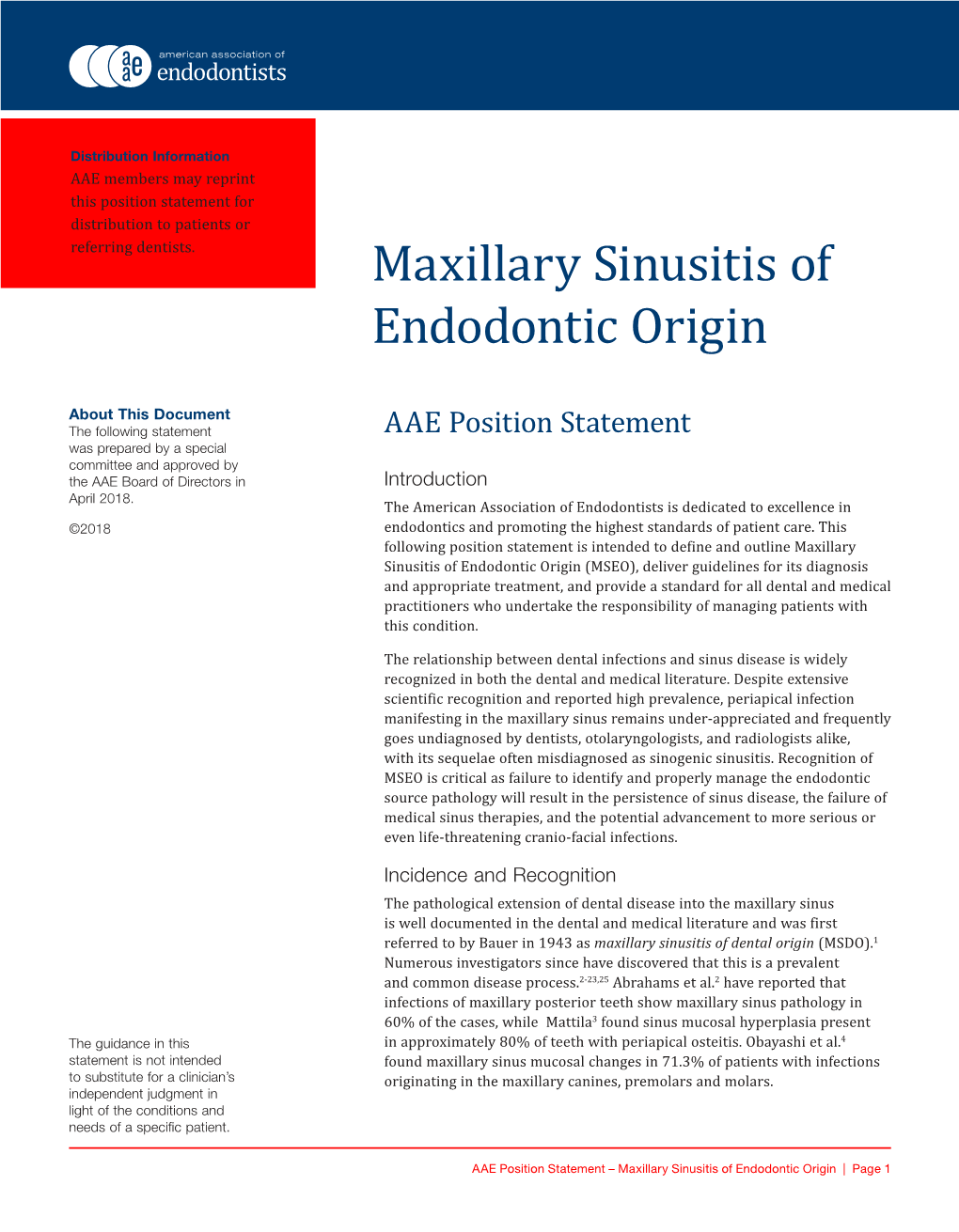 Maxillary Sinusitis of Endodontic Origin