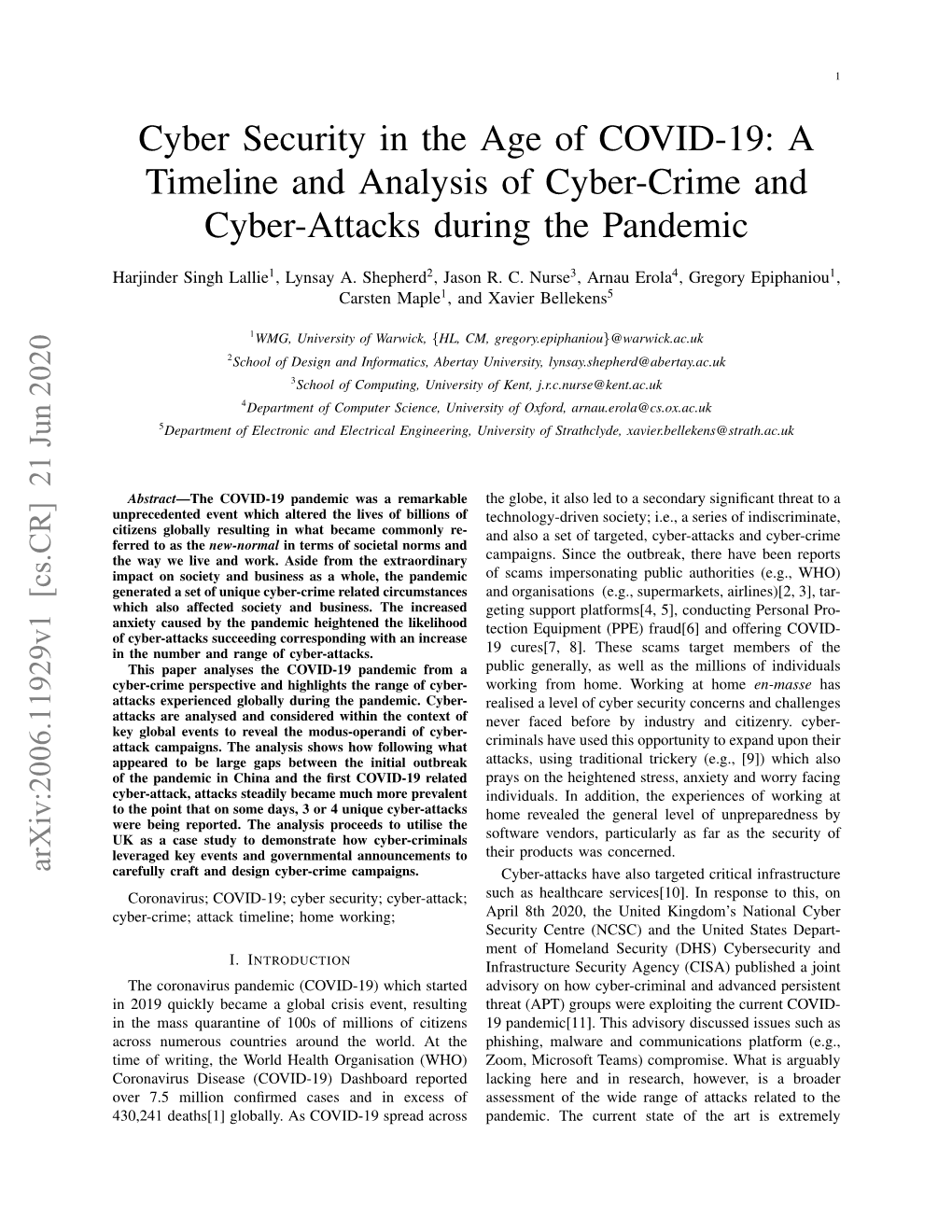 Cyber Security in the Age of COVID-19: a Timeline and Analysis of Cyber-Crime and Cyber-Attacks During the Pandemic