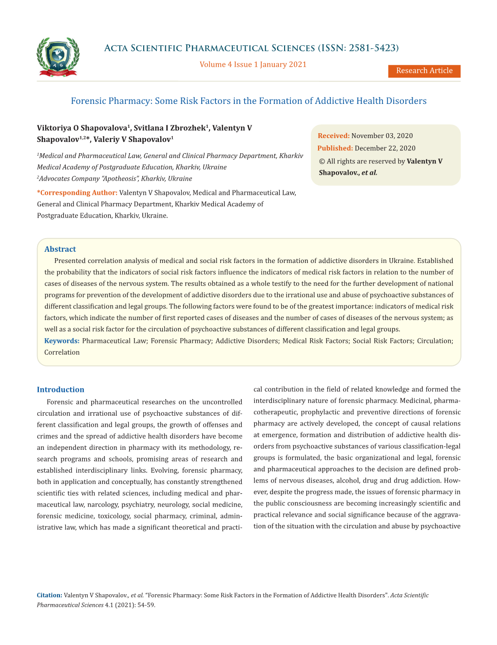 Forensic Pharmacy: Some Risk Factors in the Formation of Addictive Health Disorders