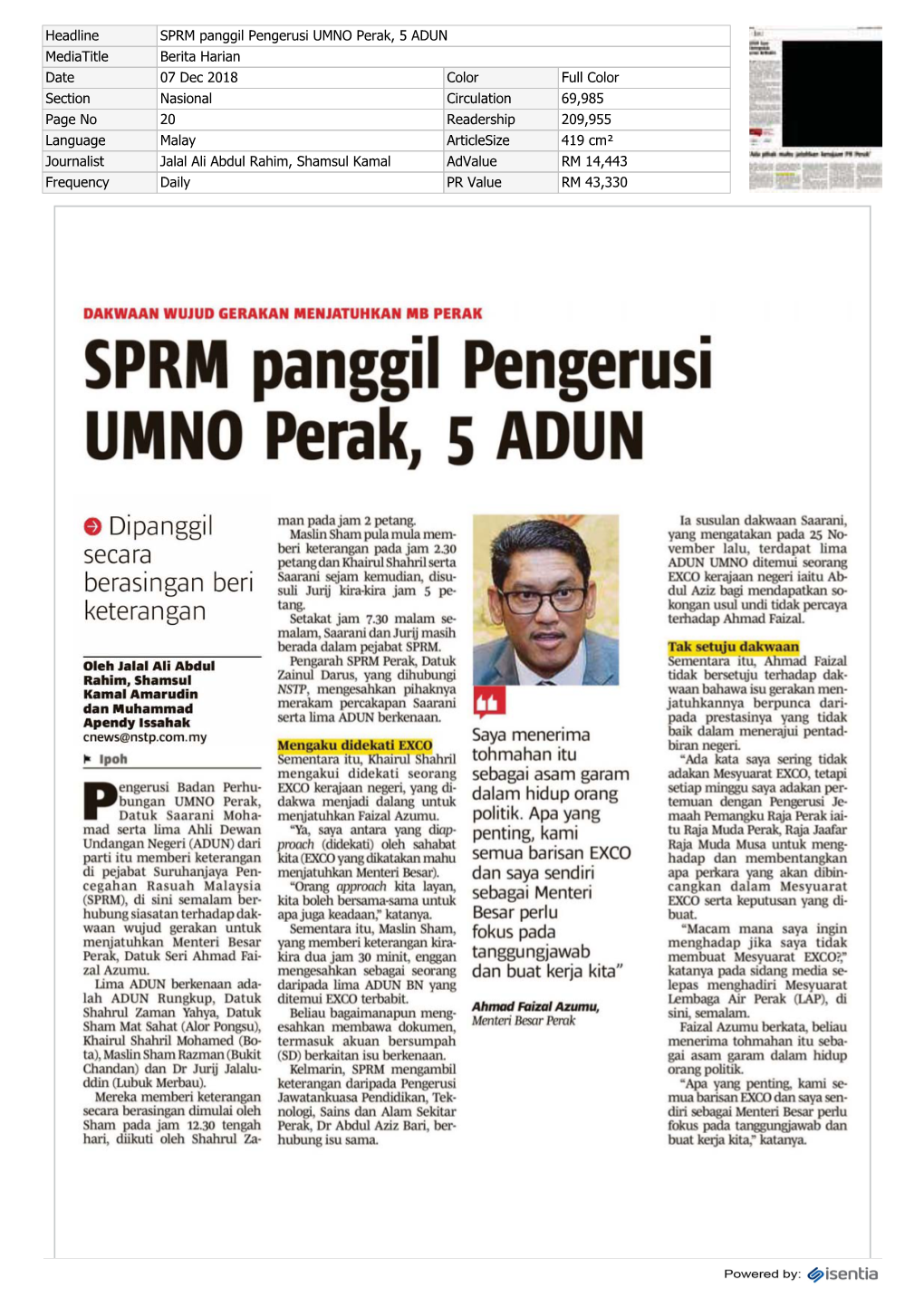 SPRM Panggil Pengerusi UMNO Perak, 5 ADUN