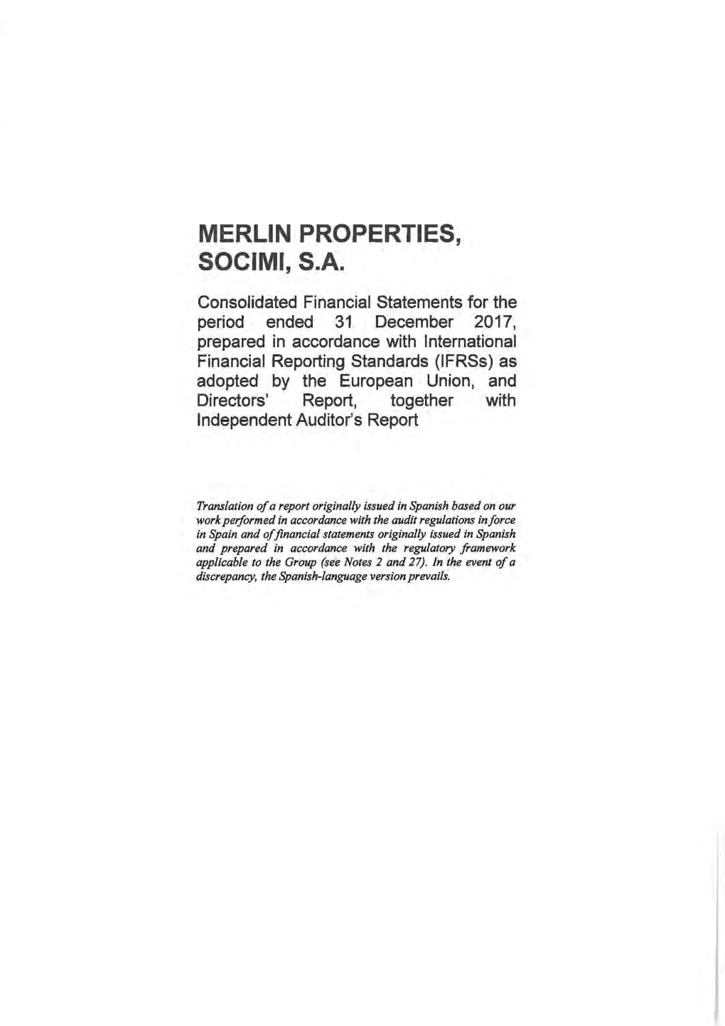 Consolidated Financial Statements – MERLIN Properties 2017
