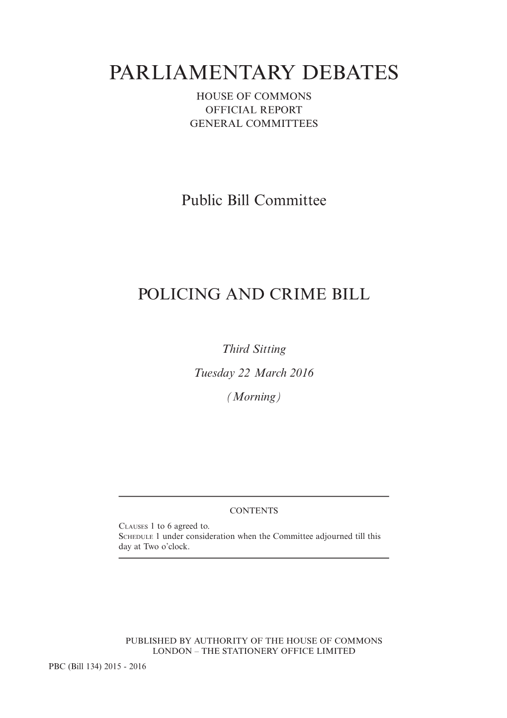 Parliamentary Debates House of Commons Official Report General Committees