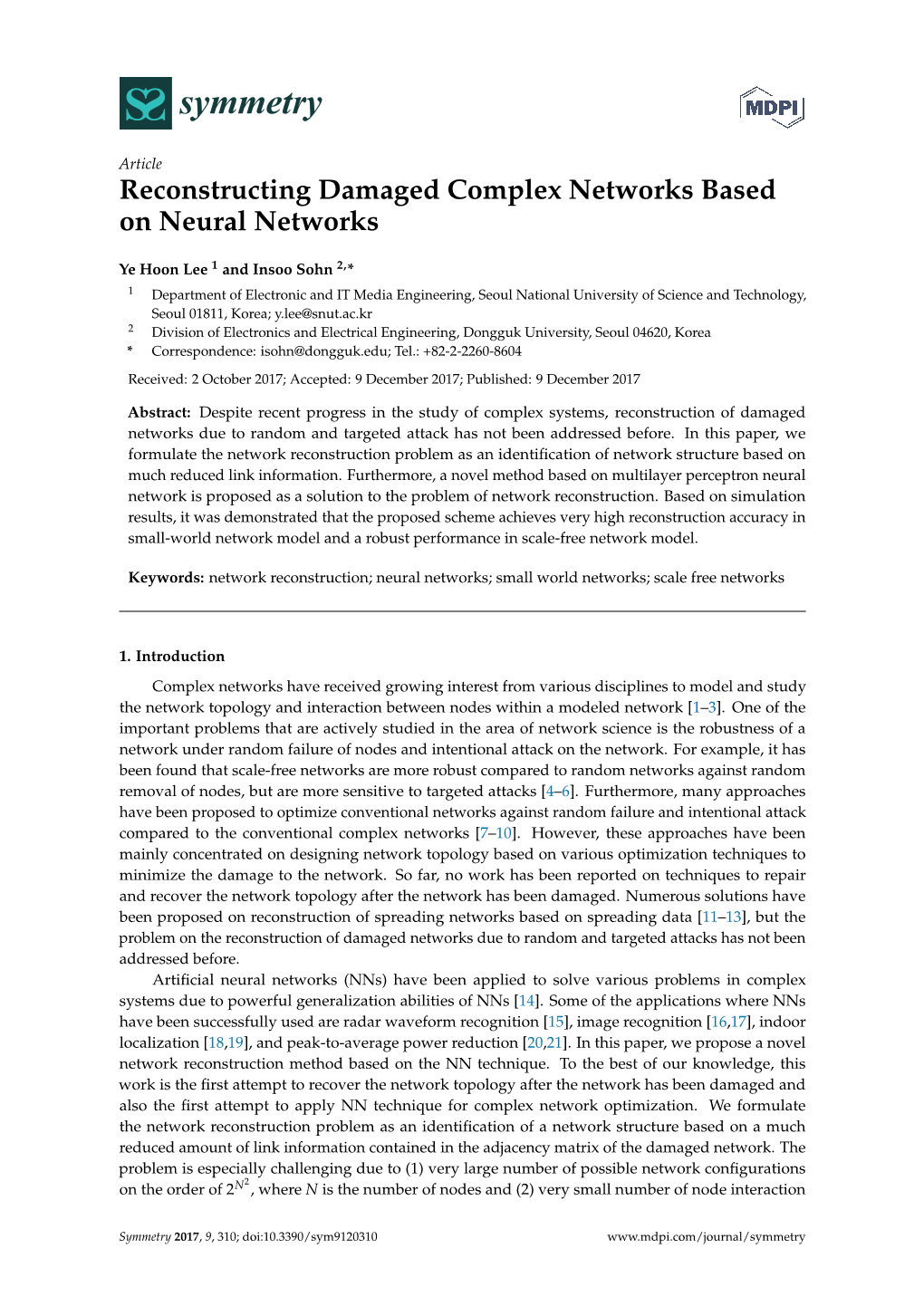 Reconstructing Damaged Complex Networks Based on Neural Networks