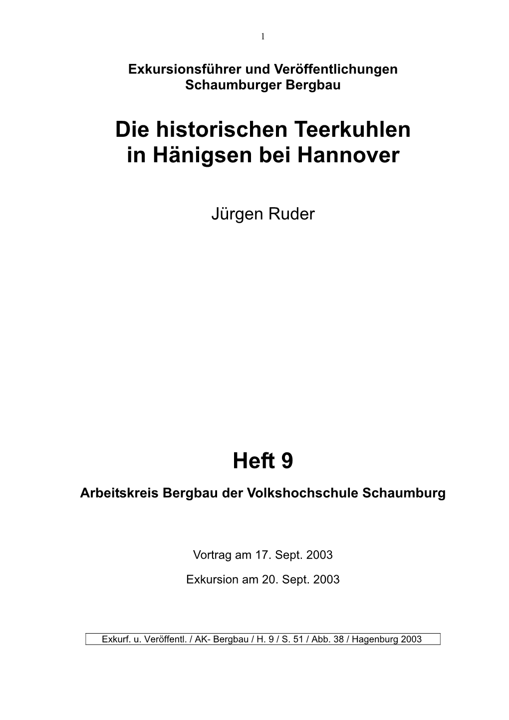 Heft 9 Die Teerkuhlen in Hänigsen