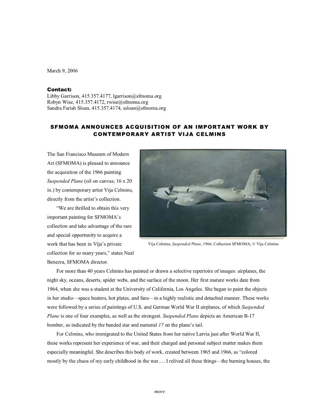 Vija Celmins Acquisition FINAL PIC