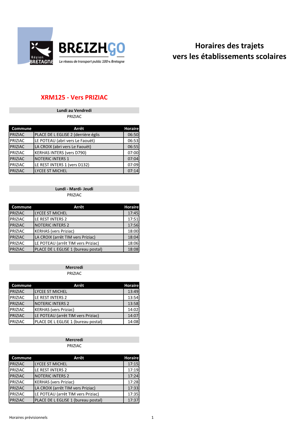 Horaires Des Trajets Vers Les Établissements Scolaires