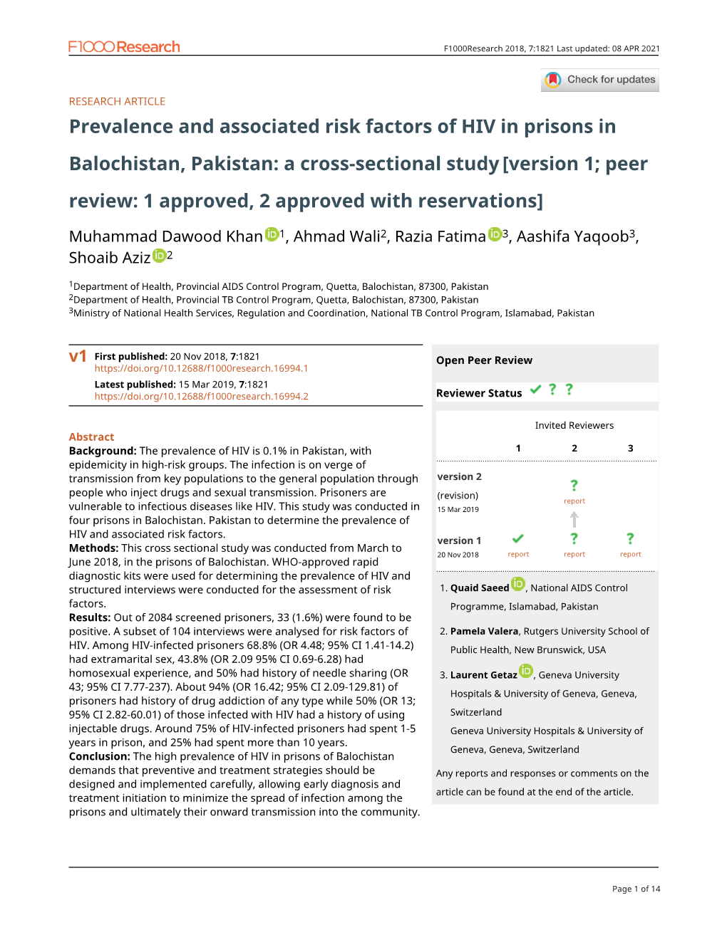 Prevalence and Associated Risk Factors of HIV in Prisons In